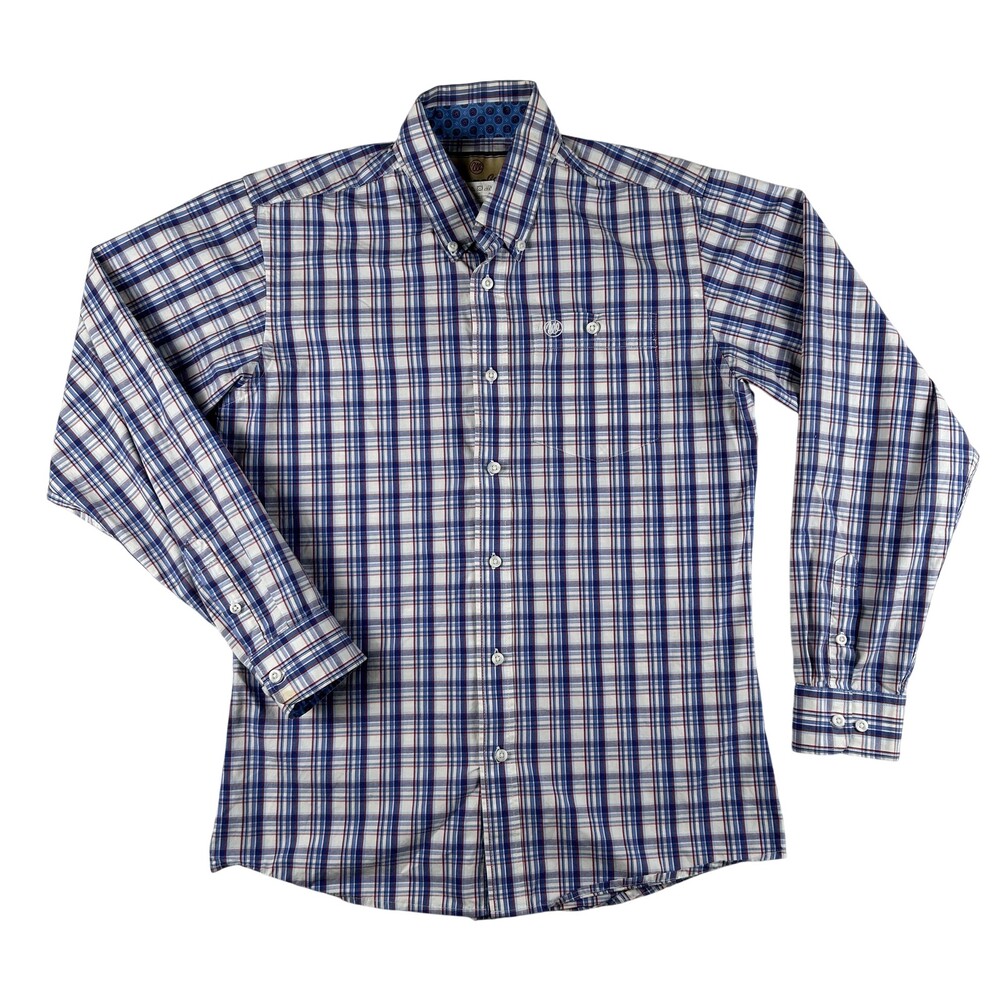 Wrangler Shirt Youth XL Blue Plaid Button Down Long Sleeve Logo Pocket Western